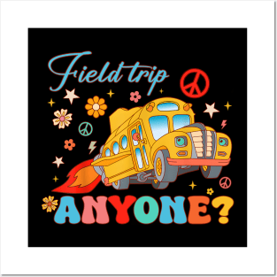 Field Trip Anyone Groovy School Bus Driver Yellow Bus Driver Posters and Art